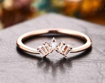 Vintage Baguette Cut Moissanite Women's Ring Band Rose Gold// Curved Ring Enhancer// Simulated Diamond Stacking Band// Moissanite Ring Guard