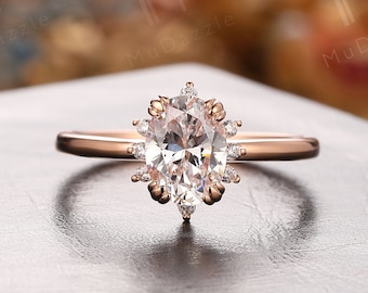 Jewelry// Simulated Diamond Bridal Ring// Accents Ring// Gift for Mother// 1.5CT Oval Moissanite Engagement Wedding Ring 14k/18k Rose Gold