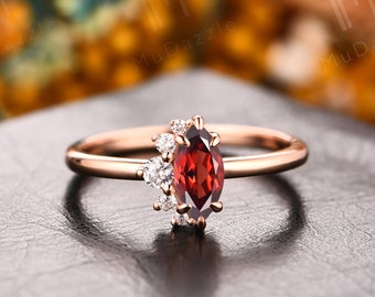 Red Gemstone Wedding Ring Jewelry//4x8mm Marquise Natural Red Garnet Engagement Ring 18k Rose Gold//Mother Day Gift// Promise Women's Ring