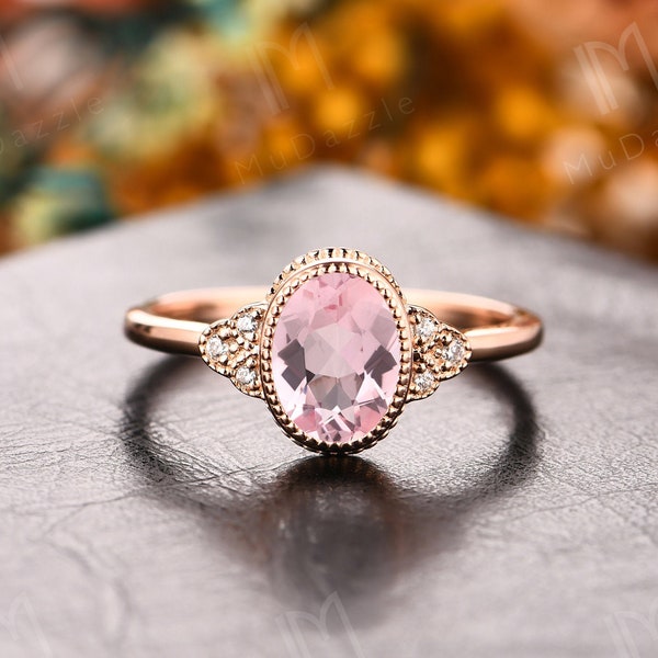 18k Rose Gold 1.5CT Oval Natural Morganite Engagement Ring// Pink Gemstone Ring Jewelry//Mother Day Gift/ Birthstone//Morganite Wedding Ring