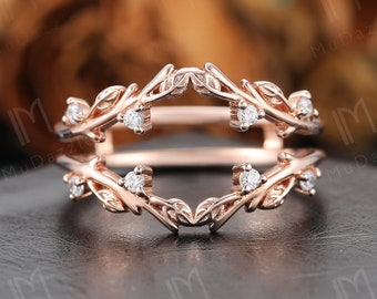 Leaf Moissanite Ring Enhancer, 14k Gold Wedding Band