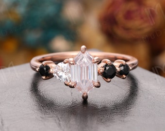 Long Hexagon Cut Moissanite Engagement Ring For Her// 5x9mm Hexagon Shape Lab Diamond Anniversary Gift//Vintage Simulate Diamond Bridal Ring