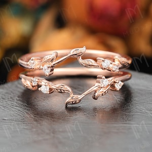 Leaf Branch Ring Match Wedding Ring Solid Rose Vermeil Gold Ring Enhancer Wedding Band Leaf Moissanite Ring Unique Moissanite Wedding Ring
