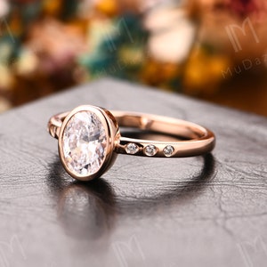 Moissanite Matching Promise Ring 14k/18k Rose Gold// Bezel Set Oval Cut Moissanite Wedding Engagement Ring// 1.5CT Moissanite Women&#39;s Ring