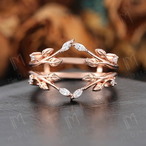 Matching Stacking Diamond Ring Enhancer Wedding Band Leaf Lab Grown Diamond Moissanite Ring Unique Wedding Ring 14K Rose Gold Branch Ring