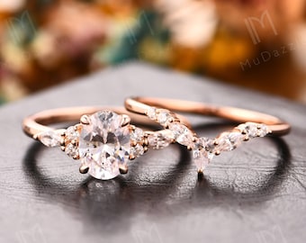 Simulated Diamond Ring Set// Ladies Ring Bridal Set// Moissanite Proposal Ring Anniversary Ring//1.5CT Oval Cut Moissy Engagement Ring Set