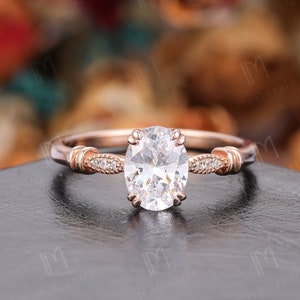 Anniversary Ring Gift for Wife,  Oval Cut Moissanite Engagement Ring, Antique Moissanite Wedding Proposal Ring Solid Rose Gold Women&#39;s Ring