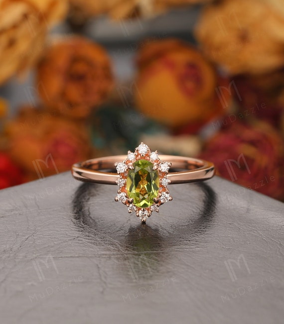 Birthstone Engagement Rings/vintage Peridot Engagement Ring Rose