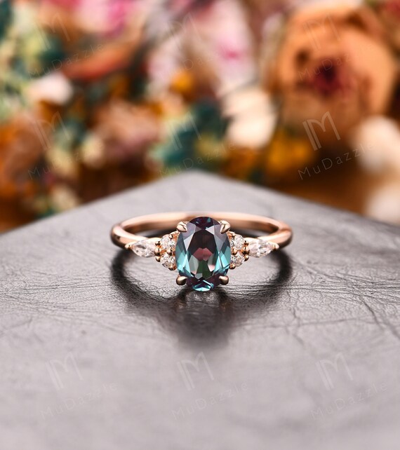 Blauer Alexandrit Edelstein Ring Geburtstagsgeschenk 14k Massiver Gold Alexandrit Verlobungsring Handgemachter ovaler Schliff 6x8mm Alexandrit Ehering Etsy