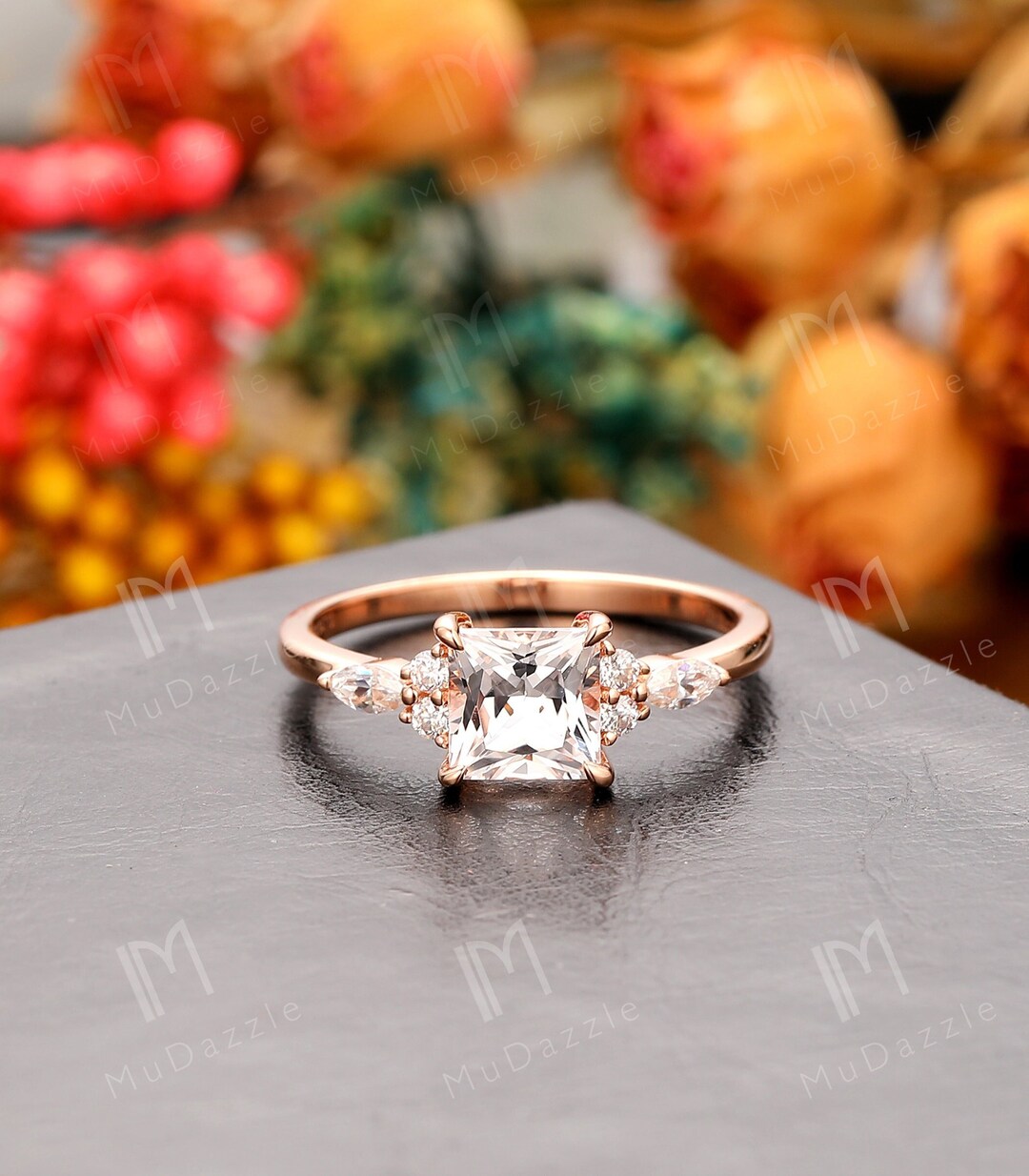 White Sapphire Ring// 6mm Princess Cut White Sapphire Engagement Ring