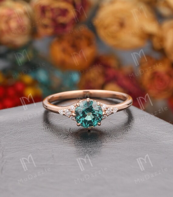 Teal Sapphire Ring Anniversary Gift Vintage Blue Green Sapphire Engagement Ring Unique Women s Jewelry 6mm Round Cut Sapphire Ring Etsy