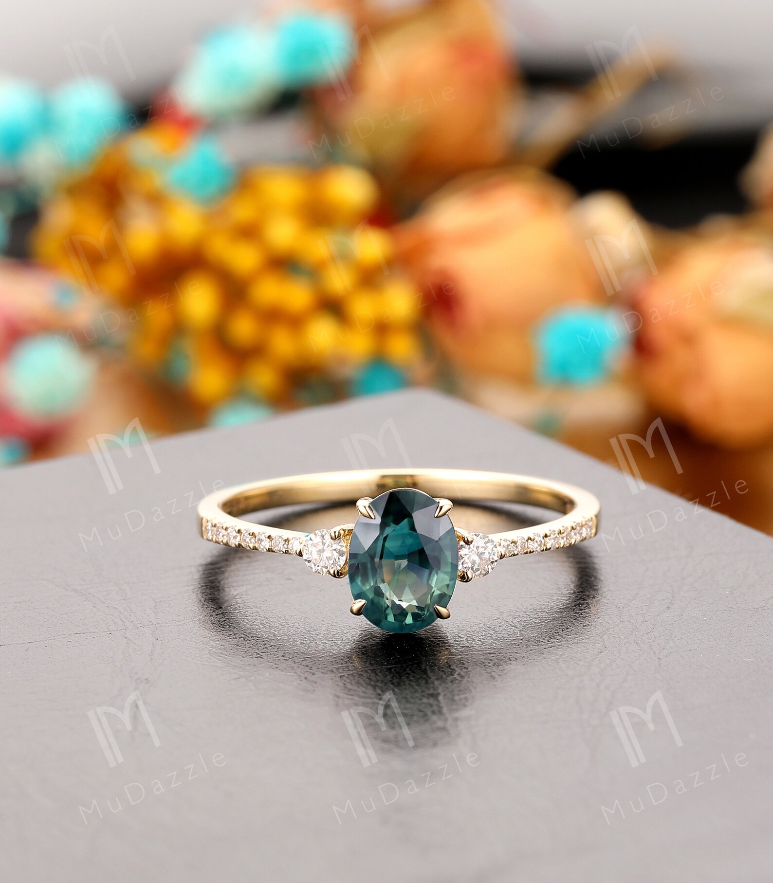 Vintage Sapphire Wedding Ring Handmade Gemstone Ring 6x8mm Etsy