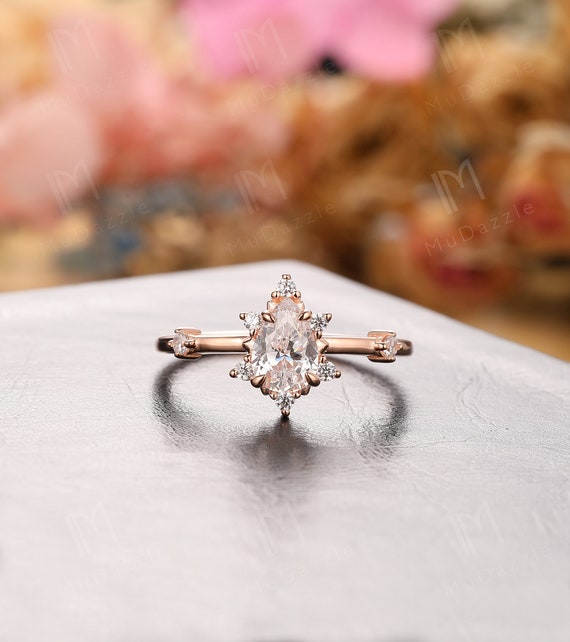 Wedding Ring 14k Solid Rose Gold Pear Shaped Moissanite Promise