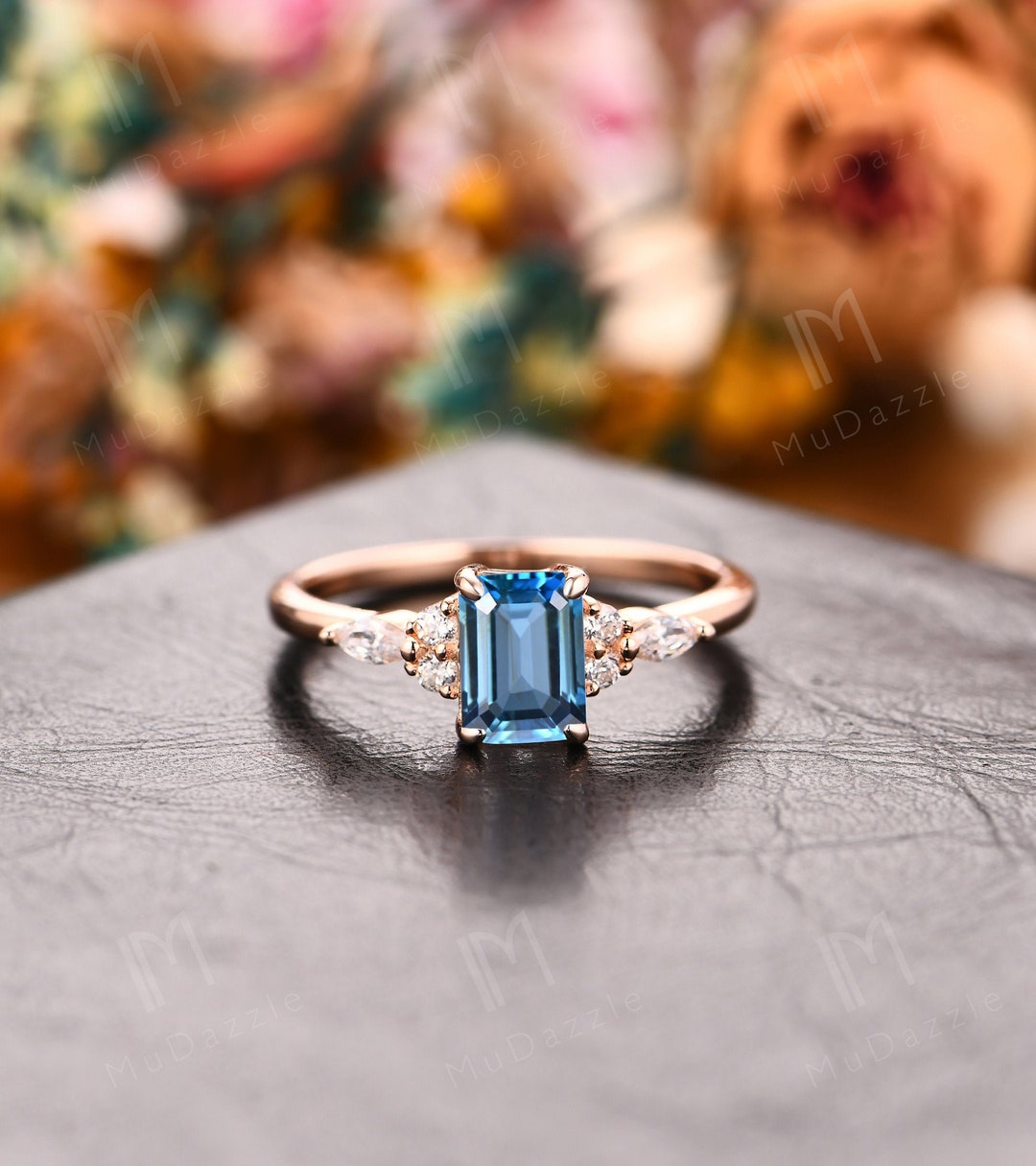 Antique Engagement Ring// Topaz Ring// Emerald Cut 5x7mm Natural