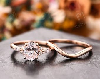 Art Deco Ring Set//  1.5CT Oval Cut Moissanite Engagement Ring Bridal Set// Promise Ring// Simulated Diamond Ring Ring Set//Wedding Ring Set