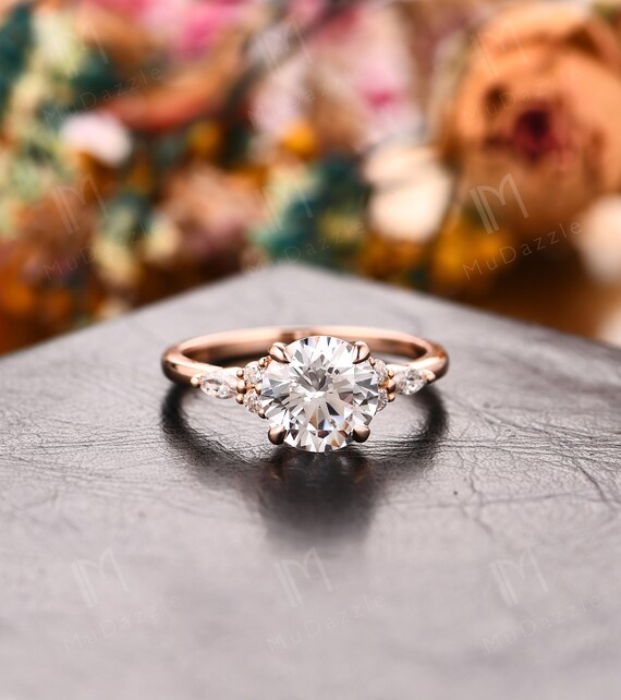 Cadeau de bague d anniversaire Moissanite Bague pour femme artisanale en or Bague de fiancailles de mariage en diamant simule en or rose Moissanite ronde 2.0CT Etsy Canada