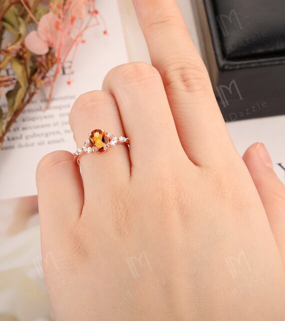 Promise Wedding Ring Spessartite Garnet Bridal Ring Orange