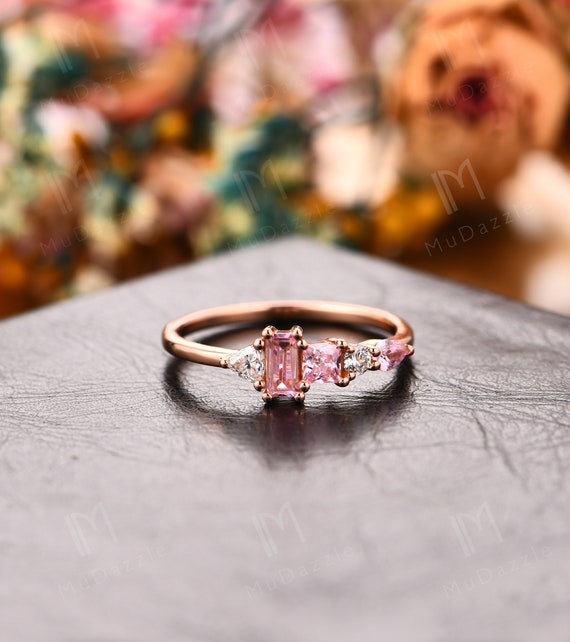 Pink Gemstone Women s Ring vintage Red Gemstone Wedding Band