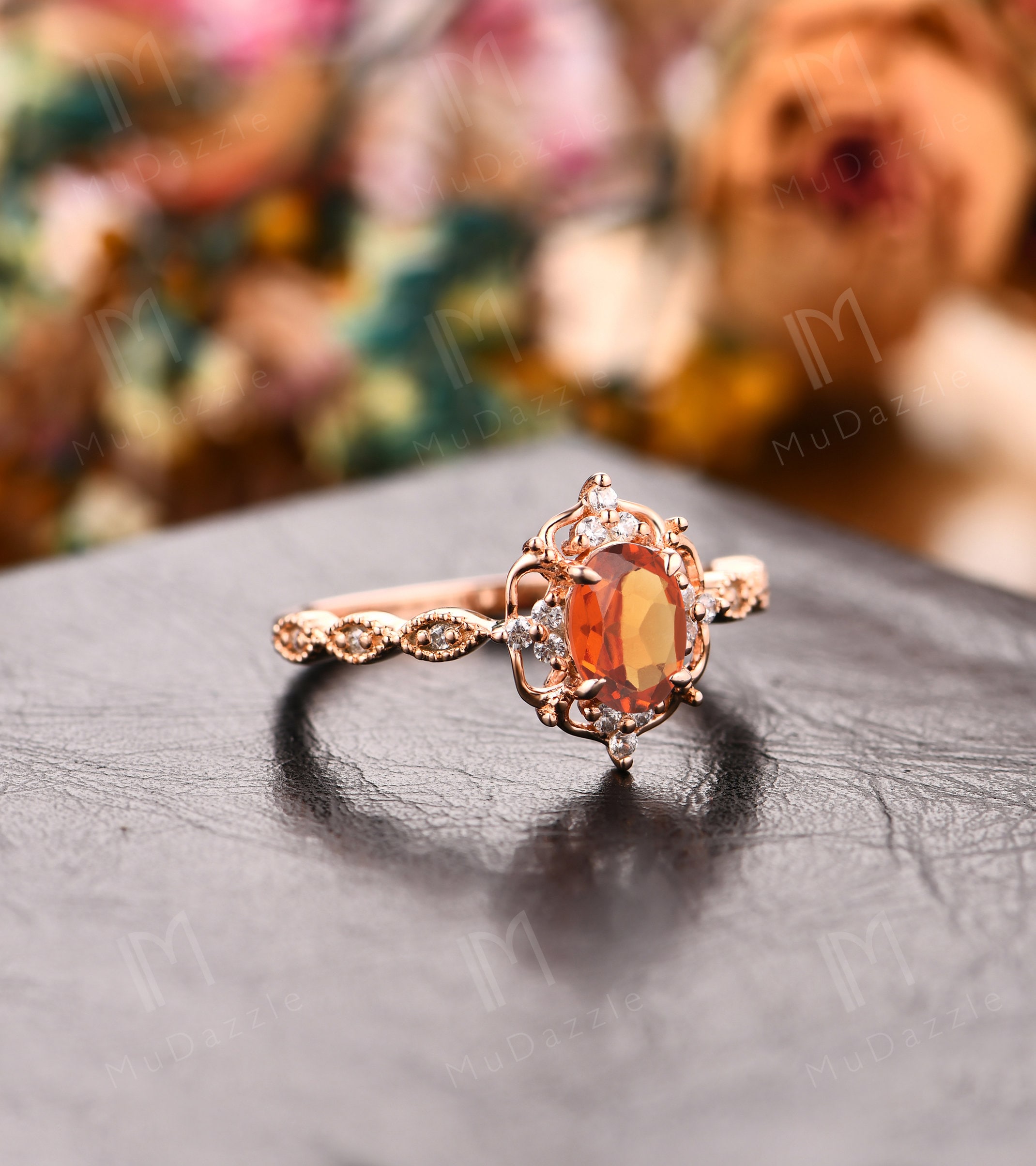 Orange Gemstone Ring Solid Gold// 1.0CT Oval Natural Etsy