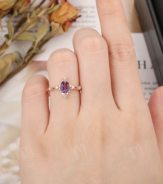 Natural Amethyst Engagement Ring Women s Ring Rose Gold Art