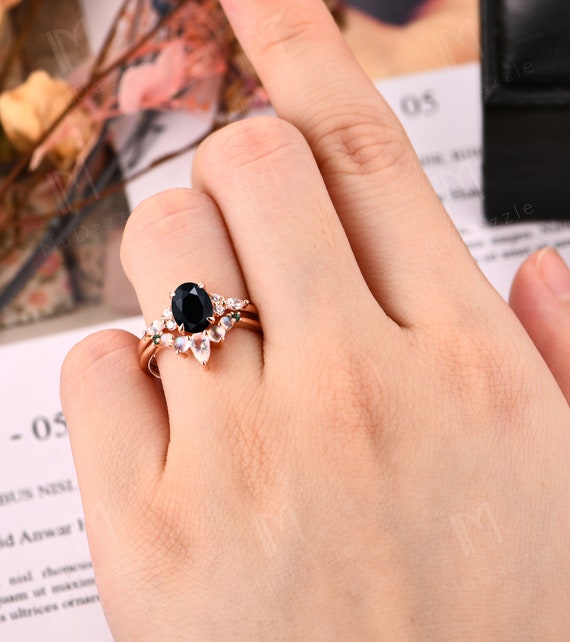 14K Rose Gold Black Diamond Engagement Ring