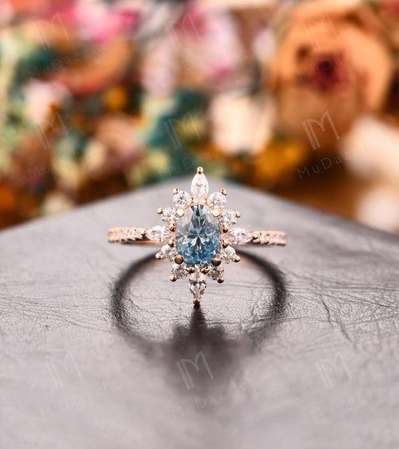 Cyan Blue Color Moissanite Ring, Engagement Ring, Handmade Ring, Unique  Wedding Ring, 6.5mm Round Cut Cyan Blue Moissanite Promise Ring Gold -   New Zealand