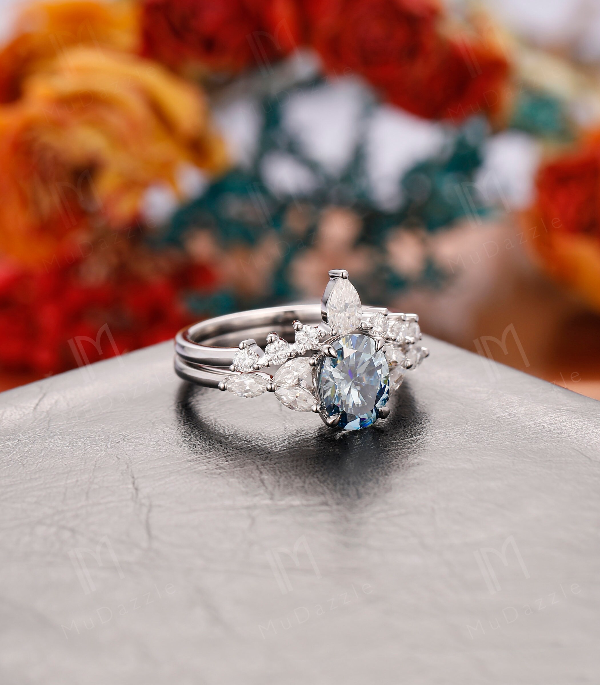 S925モアサナイトリング3.6ct US.9サイズ59.5㎜　ブルー&イエロー リング モアサナイト ブルー MOISSANITE BLUE
