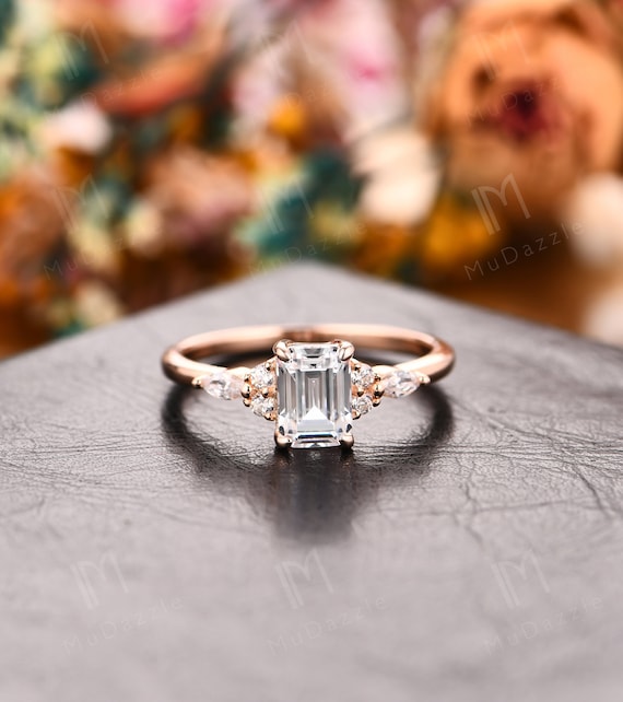 Vintage Emerald Cut Moissanite Engagement Ring// Delicate