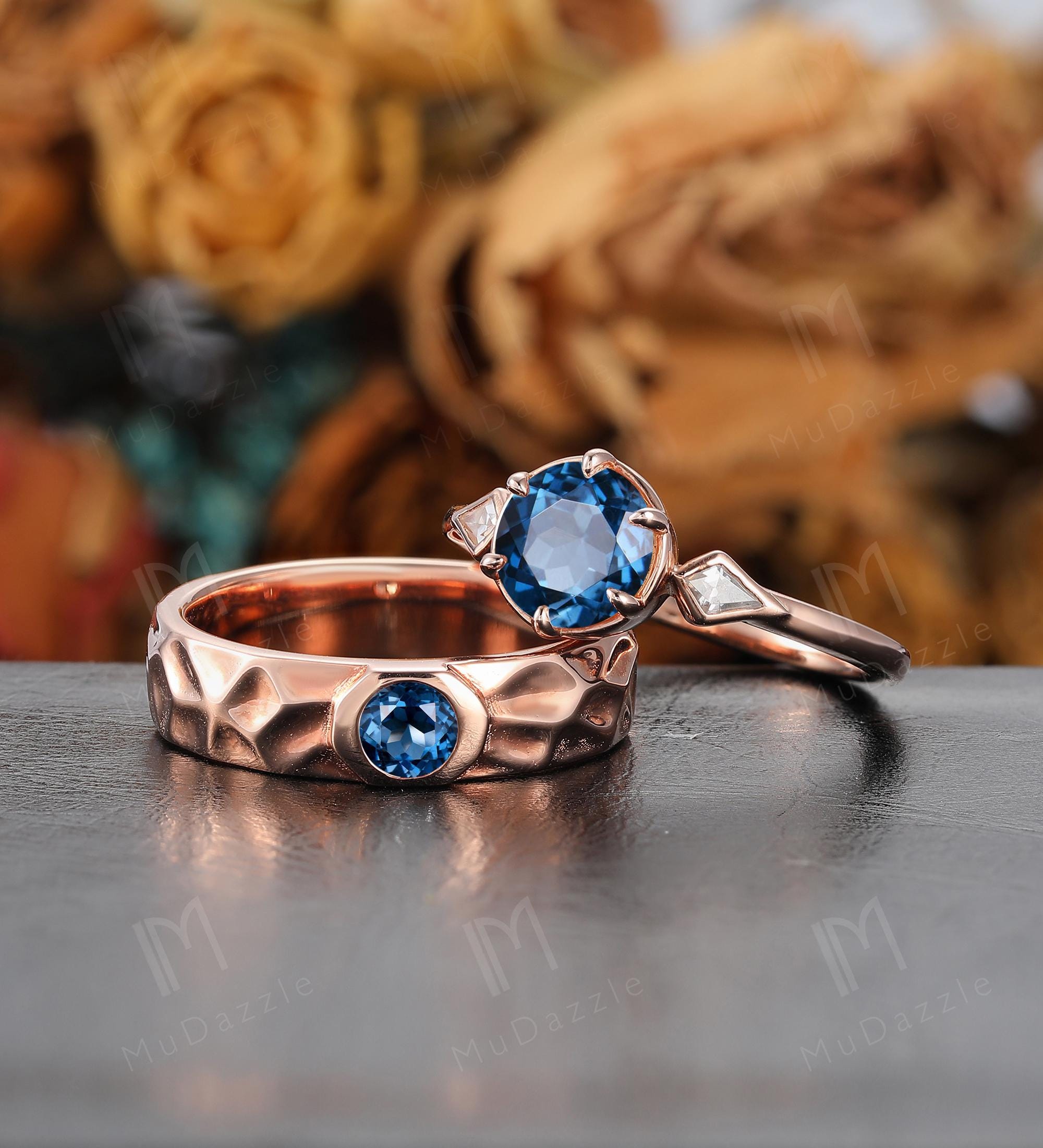 Hammered Couples Ring His and Hers Handmade Round Shaped London