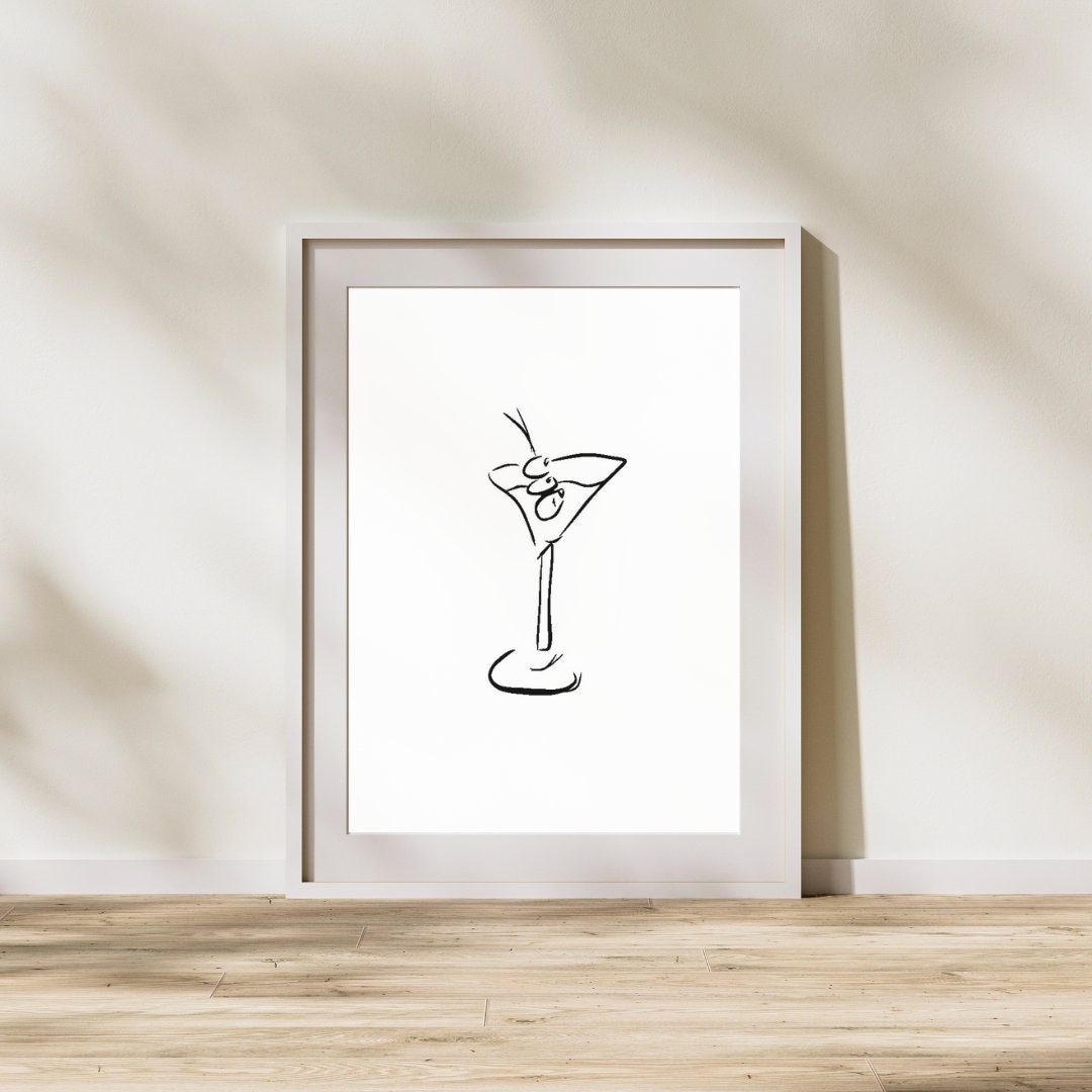 Cocktail Line Drawing Original Art Wall Print Poster Martini Happy Hour ...
