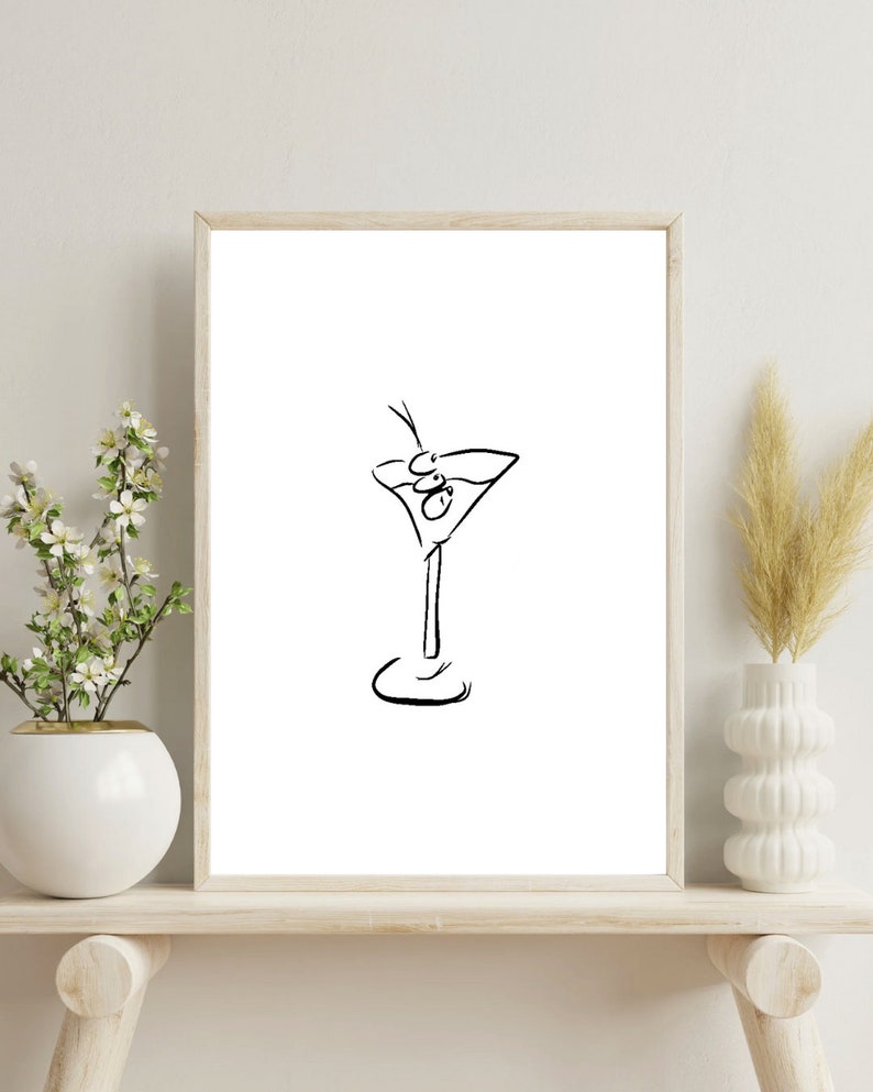 Cocktail Line Drawing Original Art Wall Print Poster Martini Happy Hour ...