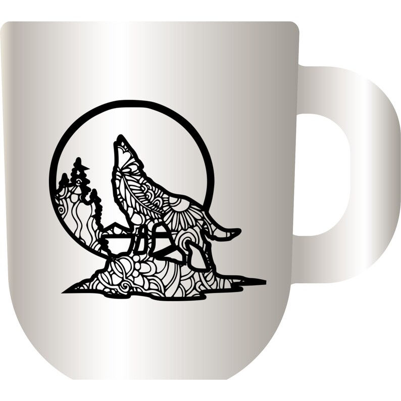 Zentangle Wolf Moon SVG Wolf and Moon Decal Cricut Etsy