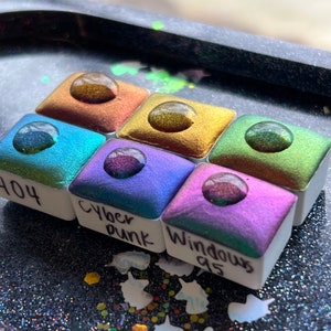 Supershifting Vaporwave Palette Handmade Watercolor Paint Colorshift Half Pan Set | Gifts for Artists | Chameleon Paint | Colorshift Pigment