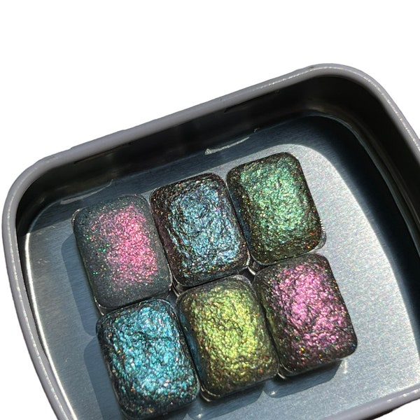 Mythical Mermaid **MINI PAN SIZE** Set | Handmade Watercolor Set | Modfox Watercolors | Holographic Colorshift Paints | Gifts for Artists