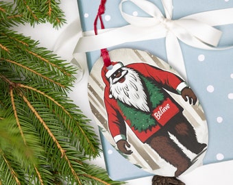 Sasquatch Believe Christmas Ornament, Believe Ornament, Sasquatch Santa Christmas Ornament