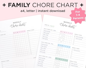Family Chore Chart, Schoonmaakschema, Bewerkbaar Klusschema, Takenschema Afdrukbaar, Takenschema voor meerdere kinderen, Takenschema voor volwassenen