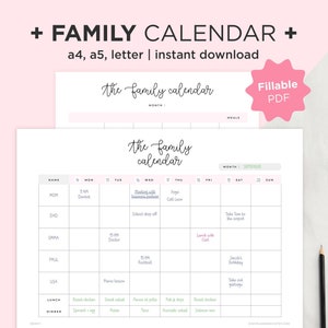 Family Calendar Printable Calendar for Family Command Center Family