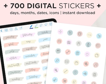 2022 Digital Planner Stickers Pastel Colours For Goodnotes, Weekly Monthly Stickers
