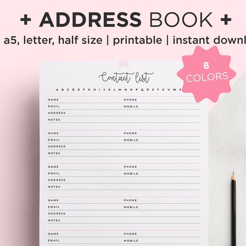 Address Book Printable Half Letter A4 A5 Planner Inserts - Etsy