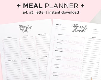Meal Planner Printable With Grocery List PDF Letter A4 A5