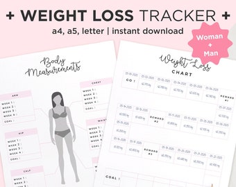 Weight Loss Tracker, Editable Weight Loss Planner, Body Measurement Tracker, Printable Weight Loss, Diet Planner, Weight Loss Chart, PDF