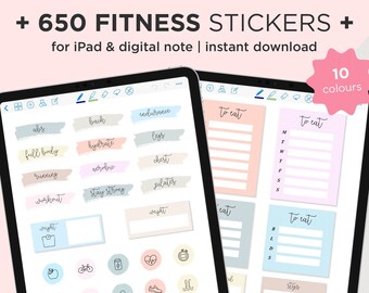 Fitness Digital Stickers, Digital Fitness Stickers For Goodnotes, Goodnotes Stickers For Weight Loss, iPad Fitness Stickers, Health Stickers