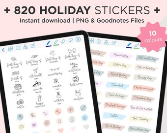 Holiday Digital Stickers for GoodNotes Planner, Precropped Stickers, Sticker Book