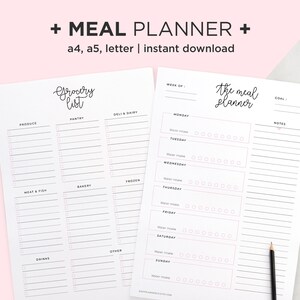 Meal Planner Printable With Grocery List PDF Letter A4 A5