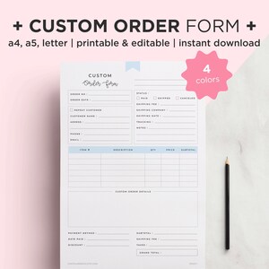 Custom Order Form Editable Template Letter A4 A5 Inserts