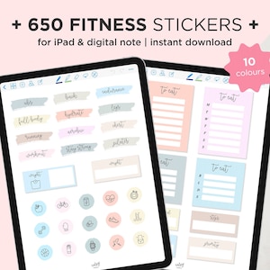 Fitness Digital Stickers, Digital Fitness Stickers For Goodnotes, Goodnotes Stickers For Weight Loss, iPad Fitness Stickers, Health Stickers