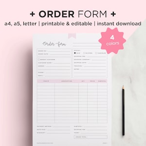 Order Form, Editable Order Form Template, A5 Order Form, Order Form Printable, A4, Letter, Order Form Template Editable, Order Template
