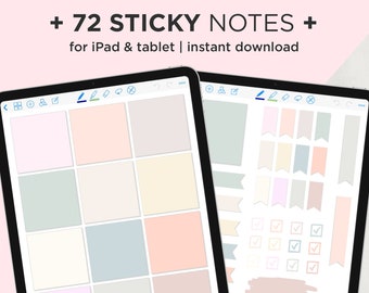 72 Sticky Notes Stickers, Digital Stickers, iPad Sticky Note, Cute Sticky Notes, GoodNotes Stickers, Digital Notes, Cute Planner Stickers
