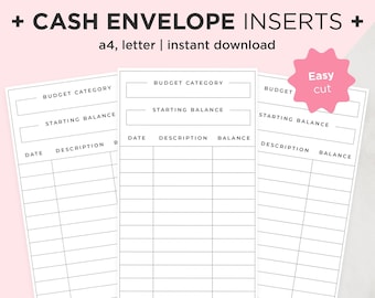 Cash Envelopes Printable Inserts, Cash Envelope System Tracker, Printable Expense Tracker, Cash Envelope Insert, Spending Progress Log