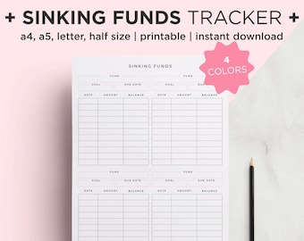 Sinking Funds Tracker Printable, Half Letter A4 A5 Planner Inserts